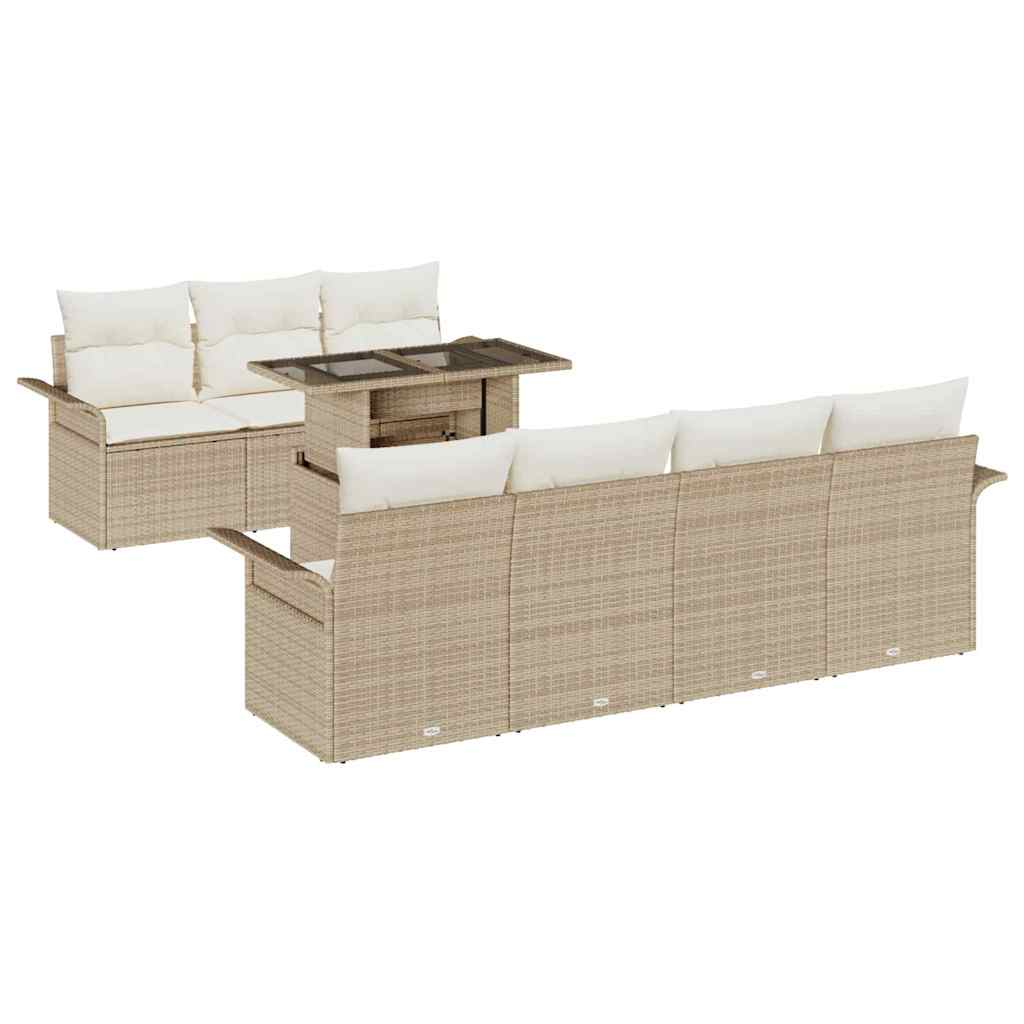 Gartensofa-set mit Kissen mit Speicher 8 pcs Beige Poly Rattan