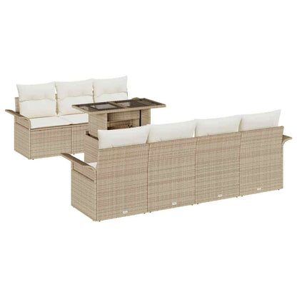 Gartensofa-set mit Kissen mit Speicher 8 pcs Beige Poly Rattan