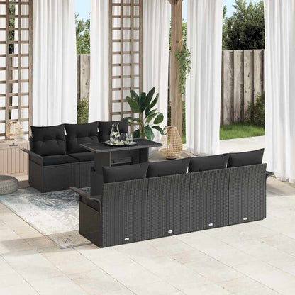 vidaXL Gartensofa-set mit Kissen 8 pcs Schwarz Poly Rattan