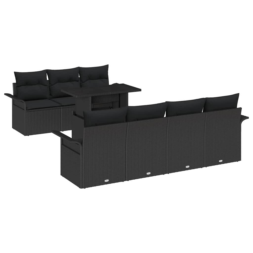 vidaXL Gartensofa-set mit Kissen 8 pcs Schwarz Poly Rattan