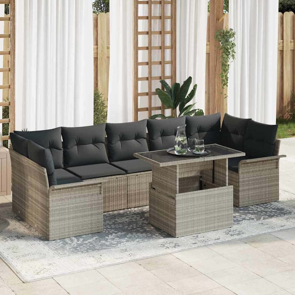 Garten-Sofa-Set mit Kissen 8 pcs Hellgrau Poly Rattan