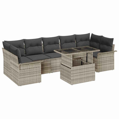 Garten-Sofa-Set mit Kissen 8 pcs Hellgrau Poly Rattan