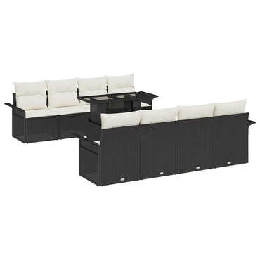 vidaXL Garten-Sofa-Set mit Kissen 9 pcs Schwarz Poly Rattan