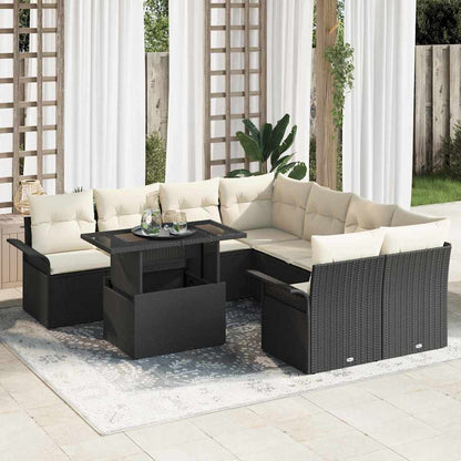 Gartensofa-set mit Kissen 9 pcs Schwarz Poly Rattan