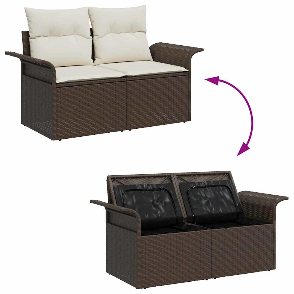 Gartensofa-set mit Kissen mit Speicher 9 pcs Braun Poly Rattan