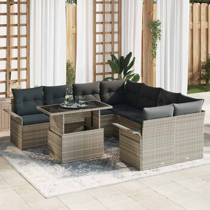 Gartensofa-set mit Kissen 9 pcs Hellgrau Poly Rattan