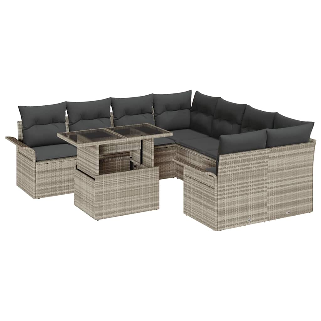 Gartensofa-set mit Kissen 9 pcs Hellgrau Poly Rattan