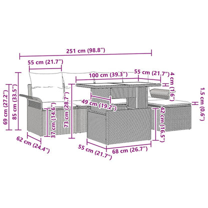 vidaXL Garten-Sofa-Set mit Kissen 6 pcs Hellgrau Poly Rattan