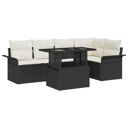vidaXL Garten-Sofa-Set mit Kissen 6 pcs Schwarz Poly Rattan
