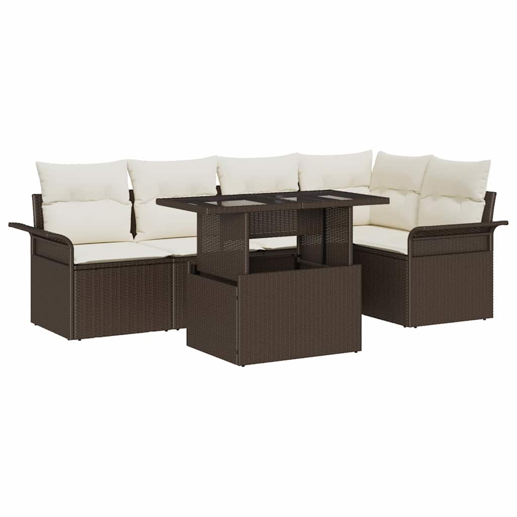 Garten-Sofa-Set mit Kissen mit Speicher 6 pcs Braun Poly Rattan