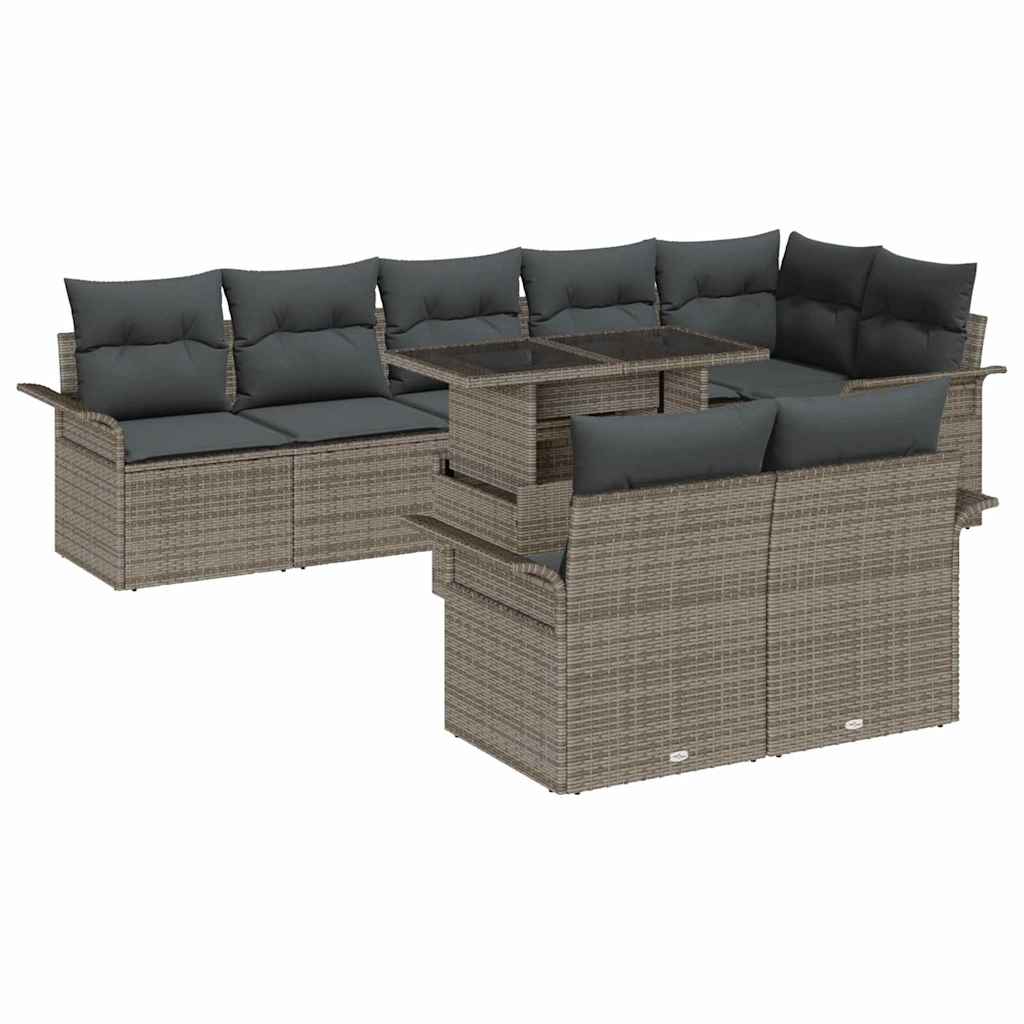 Garten-Sofa-Set mit Kissen mit Speicher 9 pcs Grau Poly Rattan