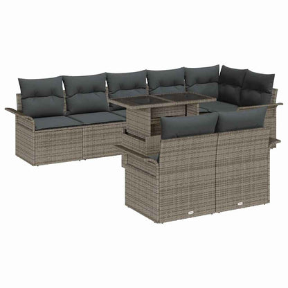 Garten-Sofa-Set mit Kissen mit Speicher 9 pcs Grau Poly Rattan
