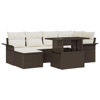 Garten-Sofa-Set mit Kissen mit Speicher 7 pcs Braun Poly Rattan