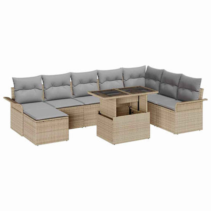 Garten-Sofa-Set mit Kissen 9 pcs Beige und Hellgrau