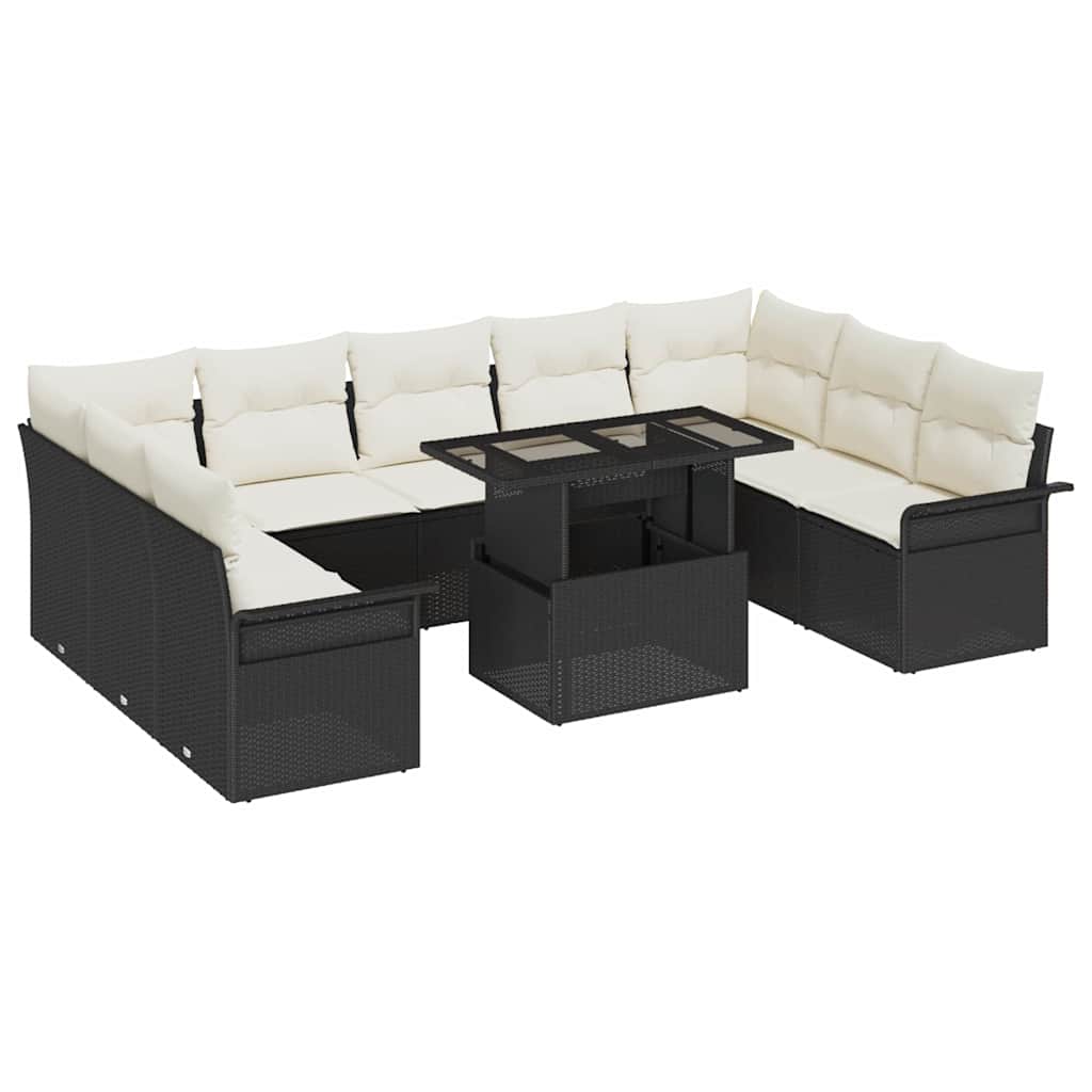 Garten-Sofa-Set mit Kissen 10 pcs Schwarz Poly Rattan