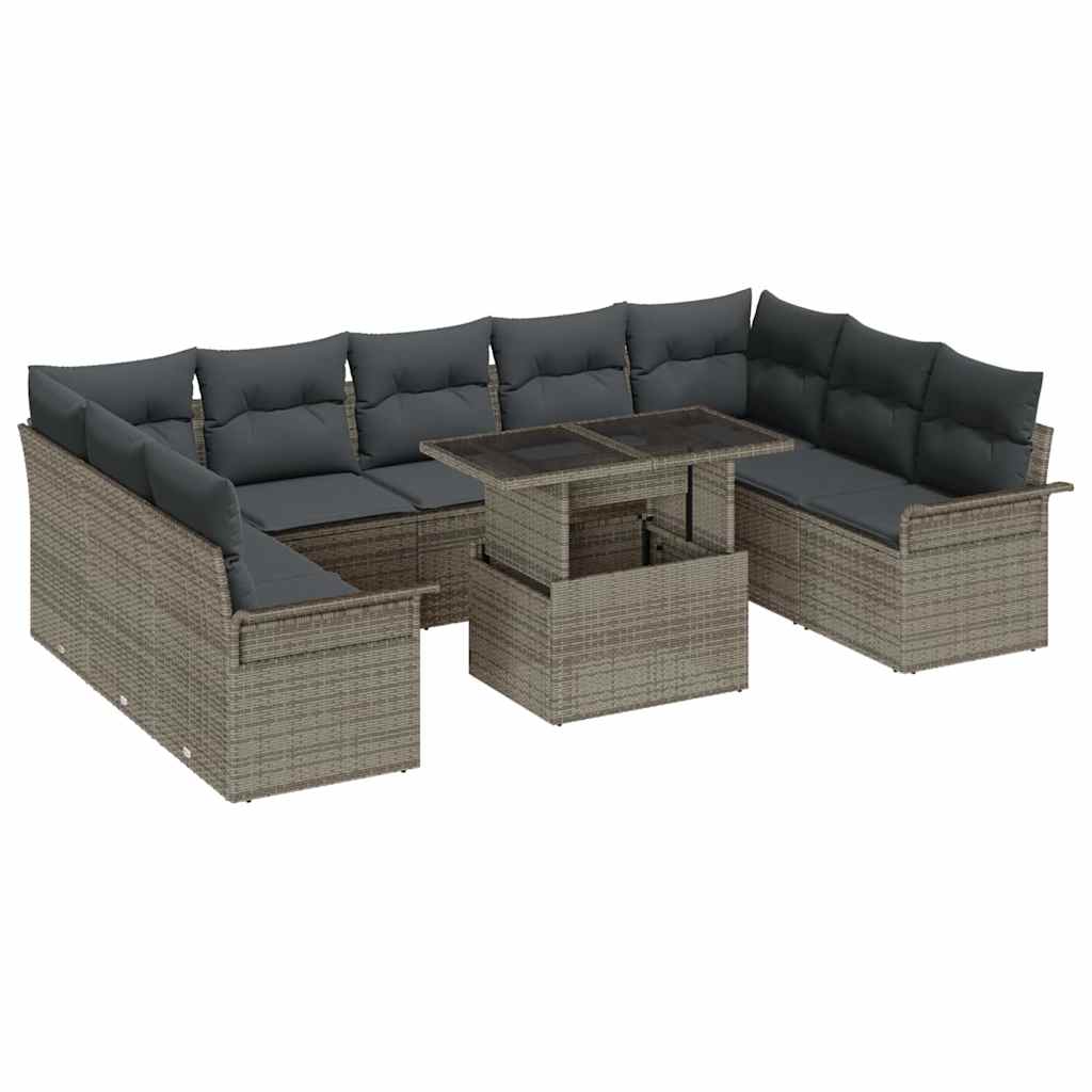 Garten-Sofa-Set mit Kissen mit Kissen 10 pcs Grau Poly Rattan