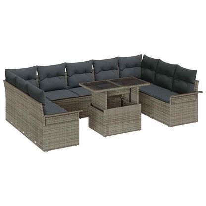 Garten-Sofa-Set mit Kissen mit Kissen 10 pcs Grau Poly Rattan