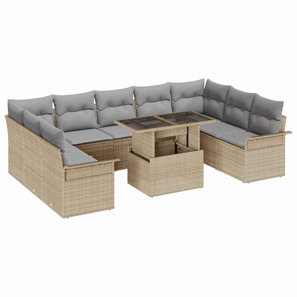 Garten-Sofa-Set mit Kissen mit Kissen 10 pcs Beige Poly Rattan