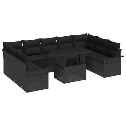 Garten-Sofa-Set mit Kissen 10 pcs Schwarz Poly Rattan