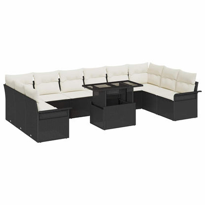 Garten-Sofa-Set mit Kissen 11 pcs Schwarz Poly Rattan