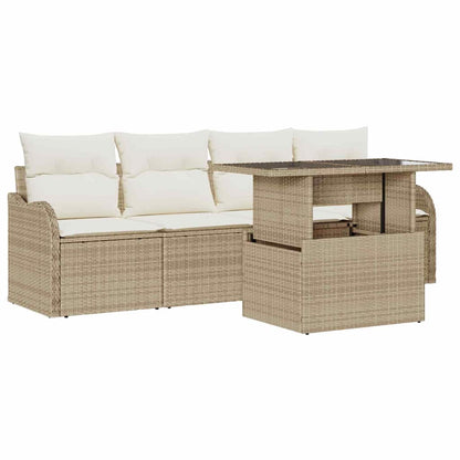 Garten-Sofa-Set mit Kissen mit Kissen 5 pcs Beige Poly Rattan