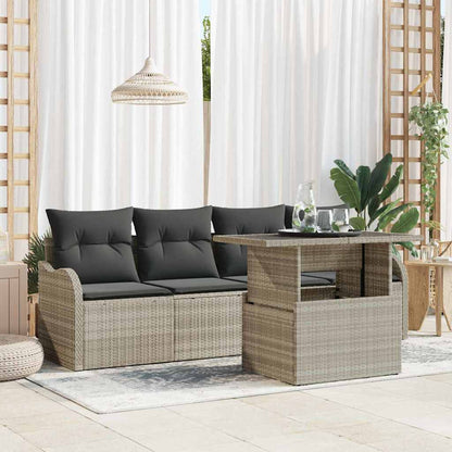 Garten-Sofa-Set mit Kissen 5 pcs Hellgrau Poly Rattan