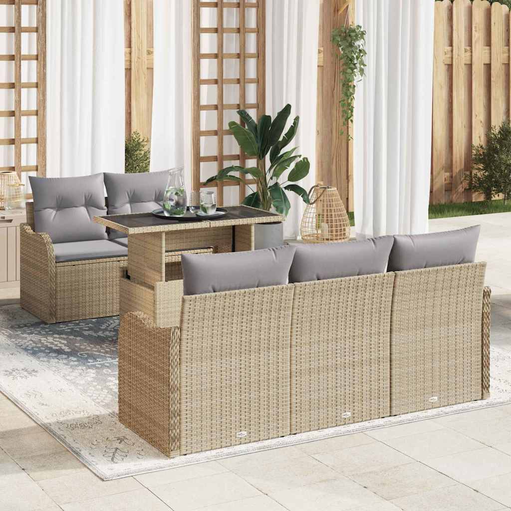 Gartensofa-set mit Kissen mit Kissen 6 pcs Beige Poly Rattan