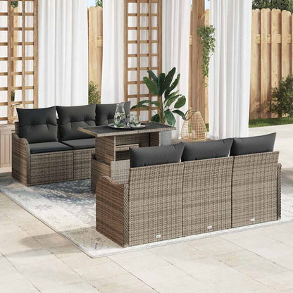 Garten-Sofa-Set mit Kissen mit Speicher 7 pcs Grau Poly Rattan