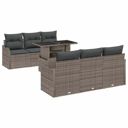 Garten-Sofa-Set mit Kissen mit Speicher 7 pcs Grau Poly Rattan