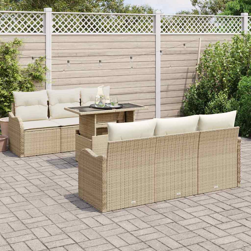 Garten-Sofa-Set 7 pcs Beige 100 x 55 x 73 cm Poly Rattan