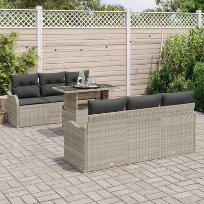 Garten-Sofa-Set mit Kissen 7 pcs Hellgrau Poly Rattan