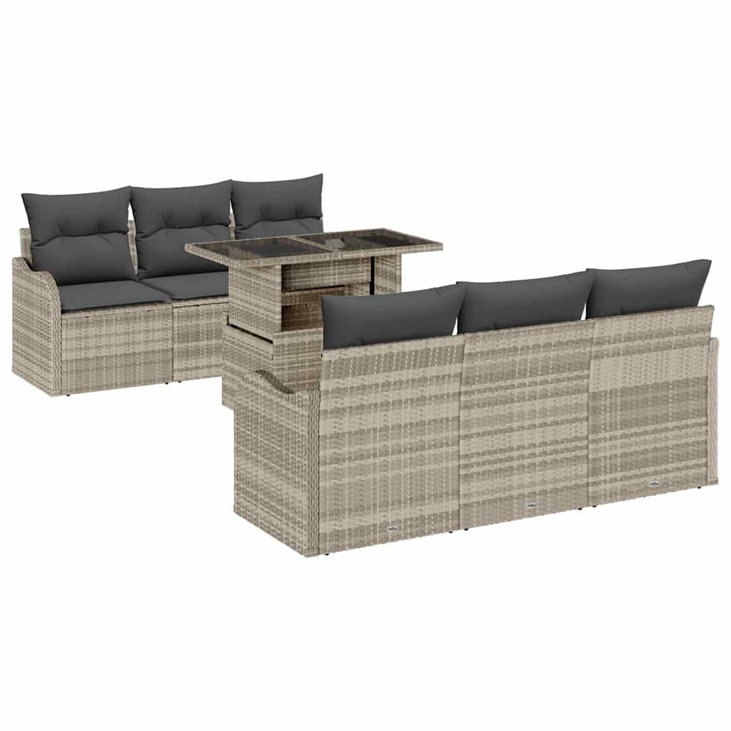 Garten-Sofa-Set mit Kissen 7 pcs Hellgrau Poly Rattan