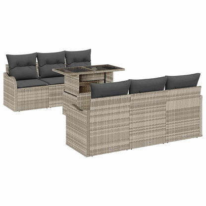 Garten-Sofa-Set mit Kissen 7 pcs Hellgrau Poly Rattan