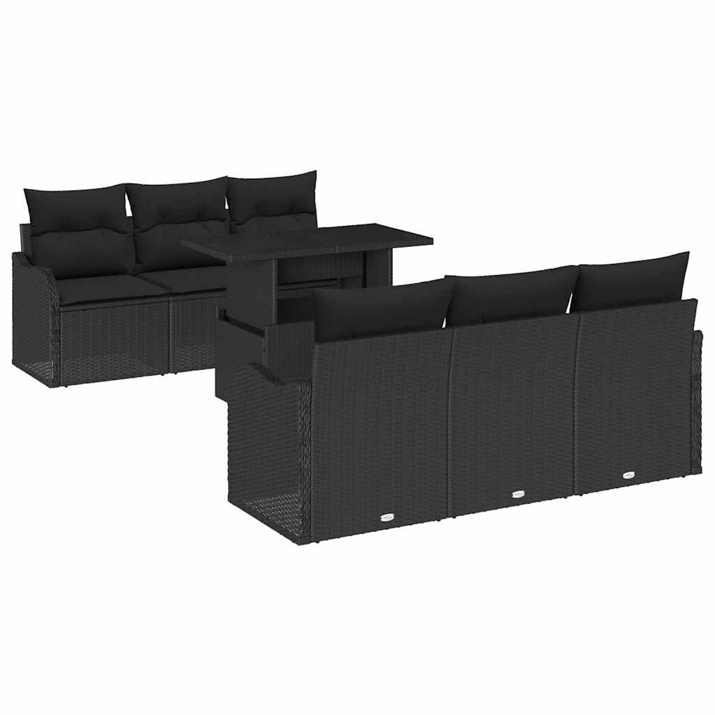 Garten-Sofa-Set mit Kissen mit Kissen 7 pcs Schwarz Poly Rattan