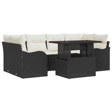 vidaXL Gartensofa-set mit Kissen mit Kissen 7 pcs Schwarz Poly Rattan