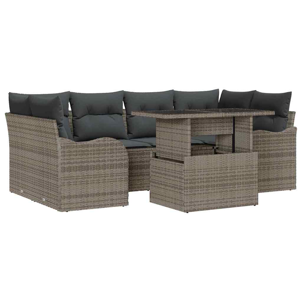 vidaXL Gartensofa-set mit Kissen mit Speicher 7 pcs Grau Poly Rattan