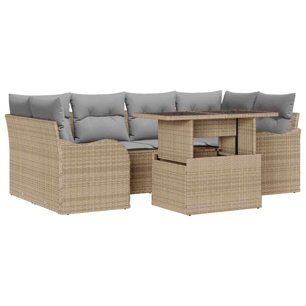 vidaXL Gartensofa-set mit Kissen mit Speicher 7 pcs Beige Poly Rattan