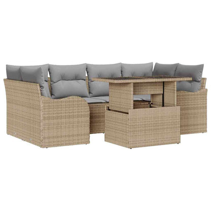 vidaXL Gartensofa-set mit Kissen mit Speicher 7 pcs Beige Poly Rattan