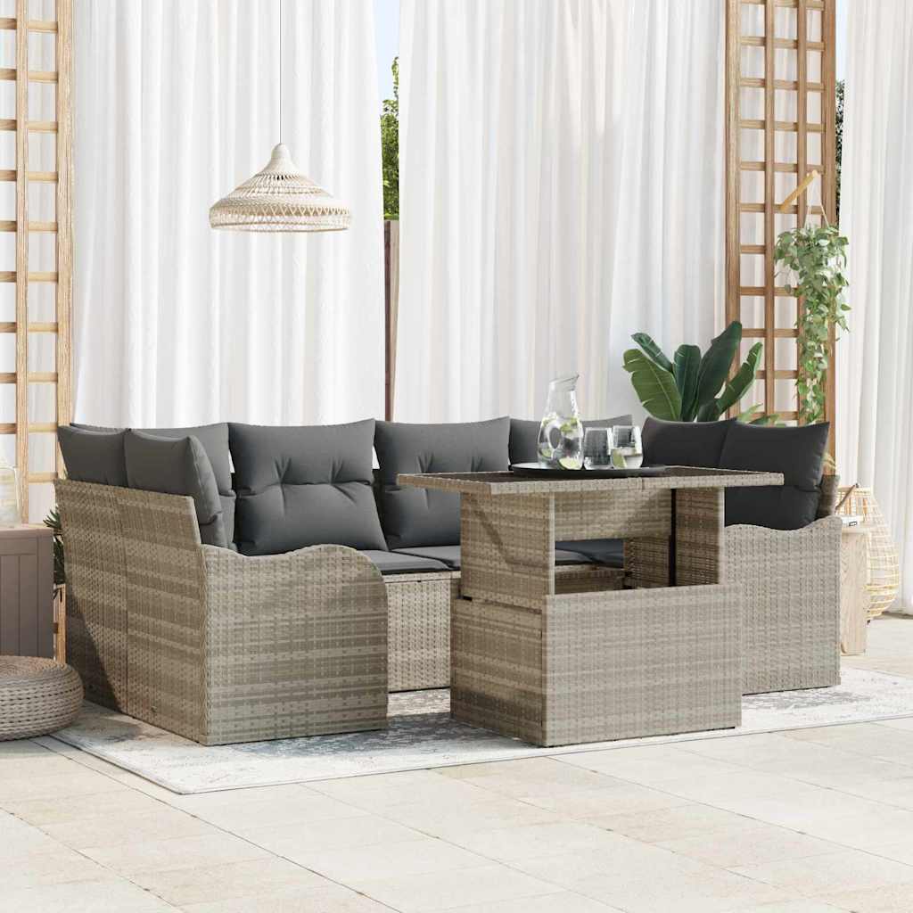 vidaXL Gartensofa-set mit Kissen mit Kissen 7 pcs Hellgrau Poly Rattan