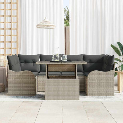 vidaXL Gartensofa-set mit Kissen mit Kissen 7 pcs Hellgrau Poly Rattan