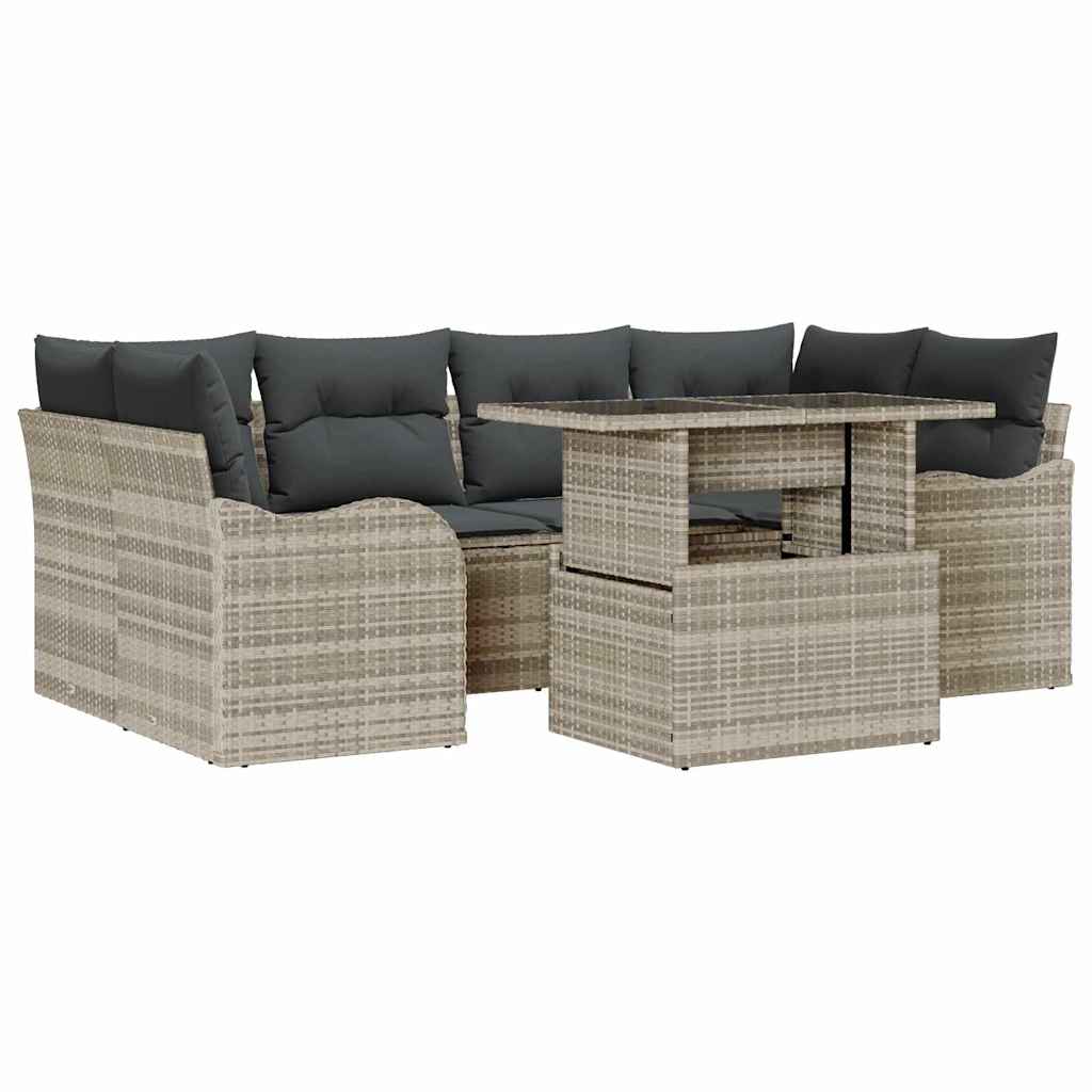 vidaXL Gartensofa-set mit Kissen mit Kissen 7 pcs Hellgrau Poly Rattan