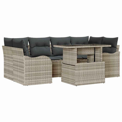 vidaXL Gartensofa-set mit Kissen mit Kissen 7 pcs Hellgrau Poly Rattan