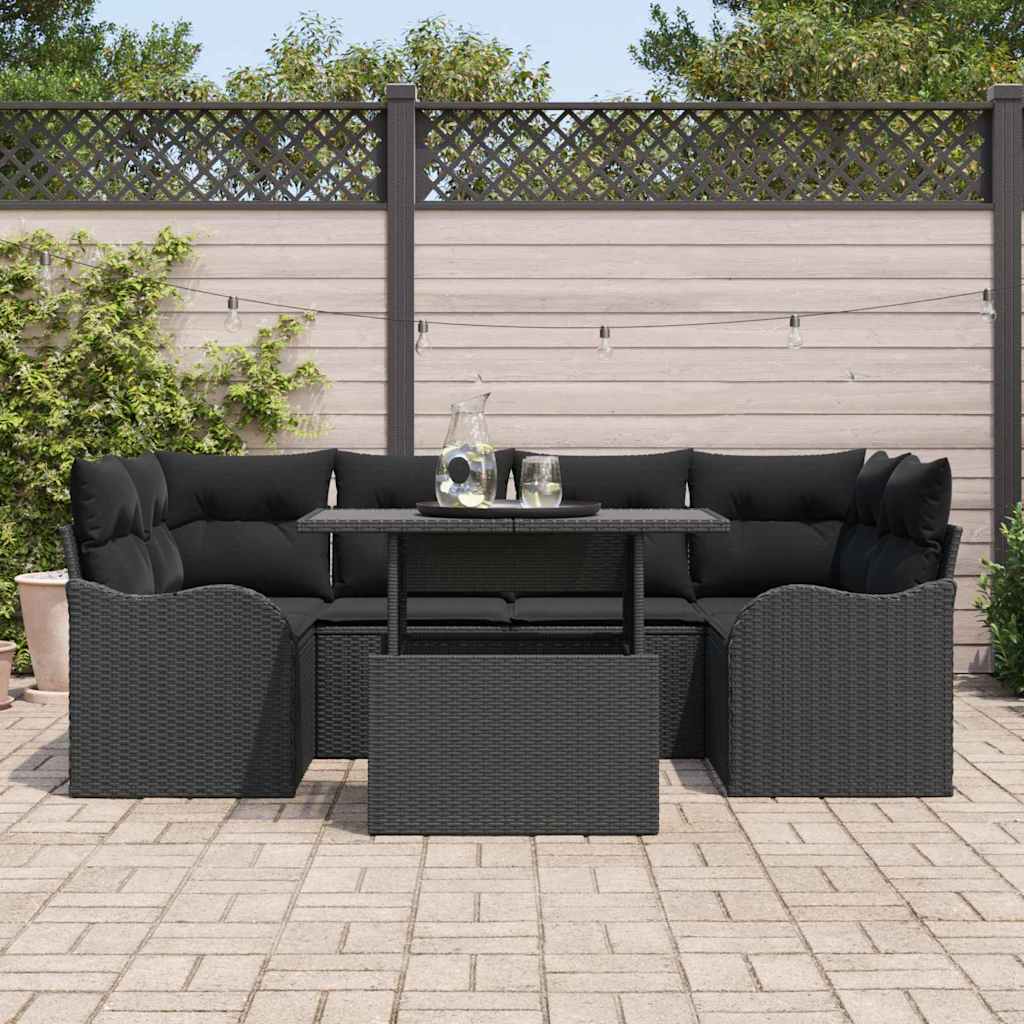 vidaXL Gartensofa-set mit Kissen mit Kissen 7 pcs Schwarz Poly Rattan