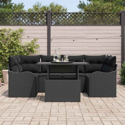 vidaXL Gartensofa-set mit Kissen mit Kissen 7 pcs Schwarz Poly Rattan