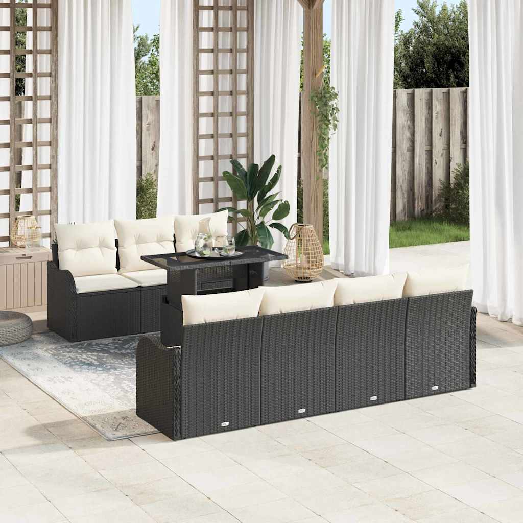 Gartensofa-set mit Kissen mit Kissen 8 pcs Schwarz Poly Rattan