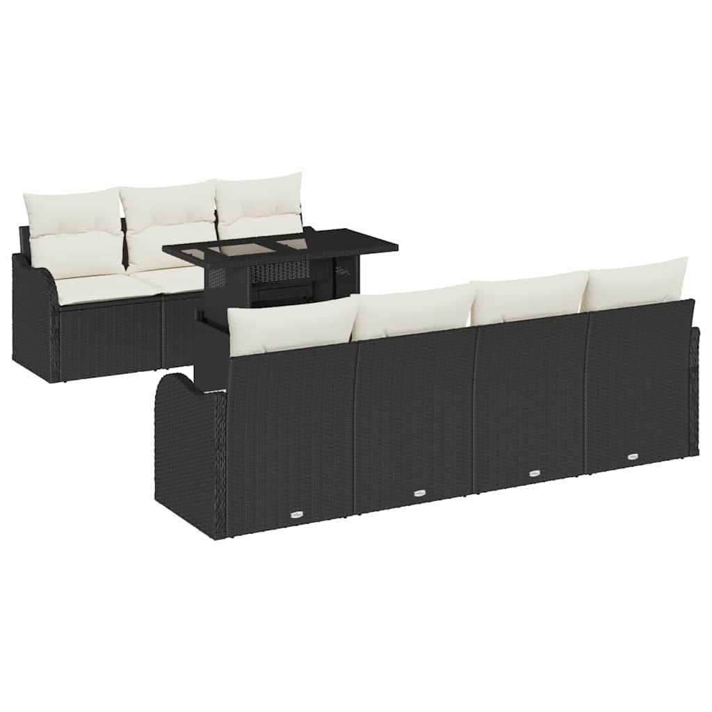 Gartensofa-set mit Kissen mit Kissen 8 pcs Schwarz Poly Rattan
