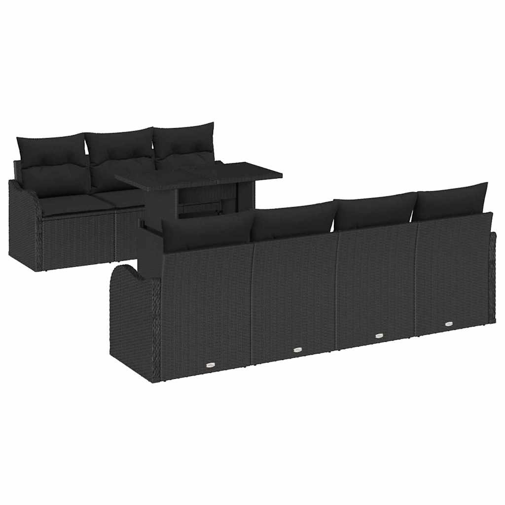 Gartensofa-set mit Kissen mit Kissen 8 pcs Schwarz Poly Rattan