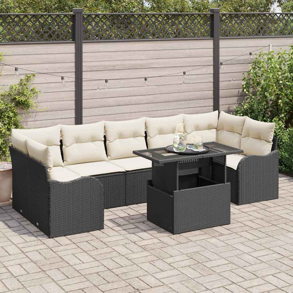 Garten-Sofa-Set mit Kissen mit Kissen 8 pcs Schwarz Poly Rattan