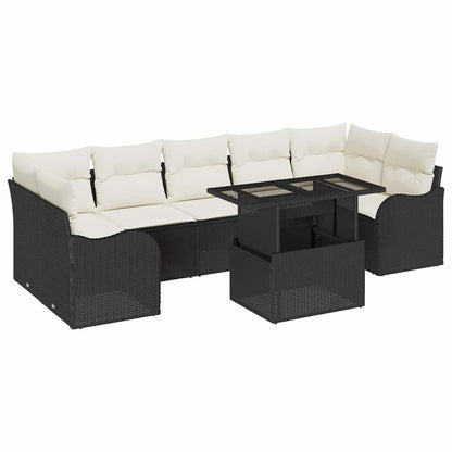 Garten-Sofa-Set mit Kissen mit Kissen 8 pcs Schwarz Poly Rattan