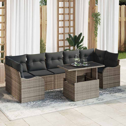 Garten-Sofa-Set mit Kissen mit Speicher 8 pcs Grau Poly Rattan